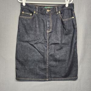 Ralph Lauren LRL Jean Skirt 8 Dark Wash Blue Stretch Western Casual Vtg 90s Y2k